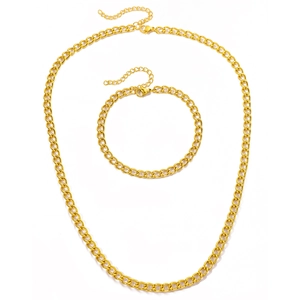 Set collana e bracciale a catena groumette dorata lucida con chiusura a moschettone