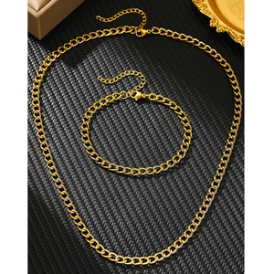 Set collana e bracciale a catena grumetta in acciaio inossidabile dorato da donna