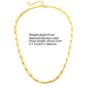 Minimalist golden stainless steel bamboo link chain necklace with 45cm plus 5cm length