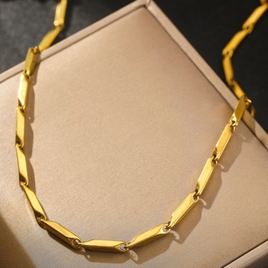Elegant gold polished stainless steel cylinder bamboo link necklace for men and women