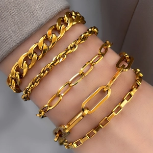 Vintage Chunky Chain Bracelets Stainless Steel Geometric Cuban Paperclip Rope Design Adjustable Fashion Jewelry Women Men