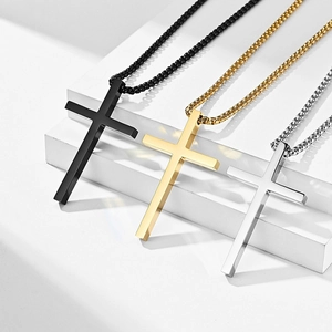 Cross Pendant Necklace Stainless Steel Minimalist Religious Jewelry High Polished Box Chain For Men Women