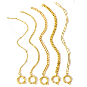 Five styles of minimalist 18K gold plated stainless steel chain bracelets with spring clasps