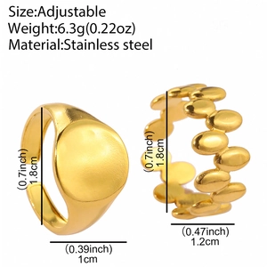 Adjustable 18k gold plated stainless steel irregular geometric rings set for women