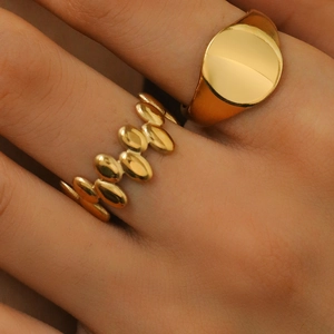 Irregular Geometric Stainless Steel Rings For Women 18K Gold Plated Minimalist Open Signet Chain Rings Fashion Adjustable Jewelry Gift