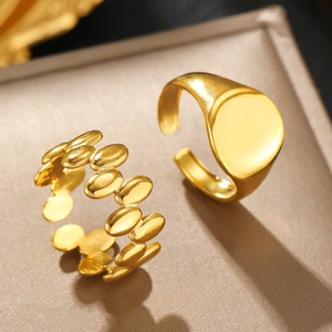 Irregular geometric 18k gold plated stainless steel open rings set in a modern style