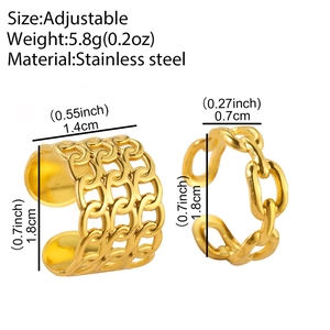 French vintage 18K gold plated stainless steel chain ring and ear cuff set