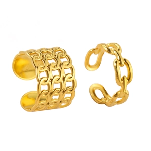 French vintage 18K gold plated stainless steel chain link adjustable open rings for women