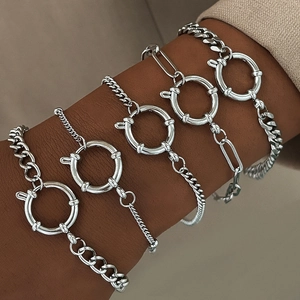 Stainless Steel Paperclip Curb Chain Bracelet 18K Gold Plated Minimalist Geometric Jewelry For Men Women Spring Clasp