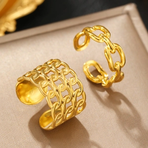 French vintage 18K gold plated stainless steel chain link rings with adjustable opening
