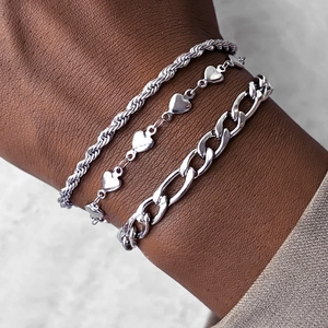 Edelstahl Figaro Seil Und Herz Gliederkette Armbänder Hip Hop Stil Für Männer Frauen Mode Handschmuck