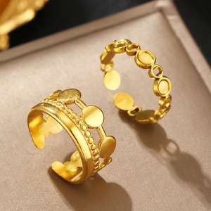 Bagues ajustables en acier inoxydable doré 18K au design géométrique style rétro français