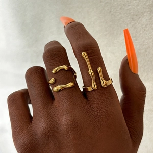 Liquid Metal Irregular Ring Adjustable Open Geometric Molten Lava Style Stainless Steel Punk Hip Hop Jewelry Women Men