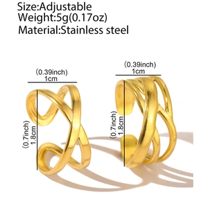 Adjustable golden stainless steel criss-cross ring with size and weight specifications