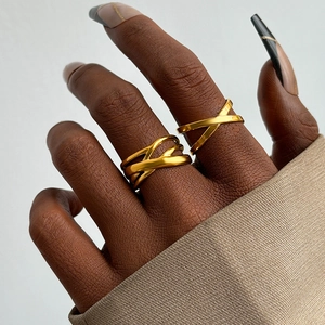 Criss Cross Stainless Steel Open Ring For Women Minimalist Adjustable Geometric Line Ring Hip Hop Fashion Jewelry Finger Ring