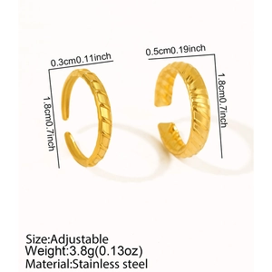 Adjustable golden stainless steel ring set with textured geometric rhombus patterns