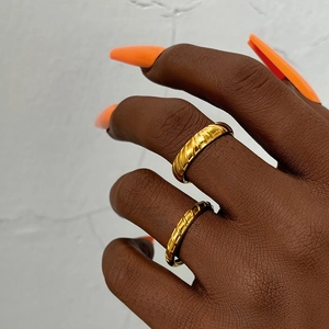 Stainless Steel Textured Open Finger Rings Geometric Minimalist Adjustable Non Fading Fashion Jewelry For Women Elegant