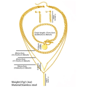 Parure de bijoux multicouche en acier inoxydable doré avec pendentifs en V et mesures