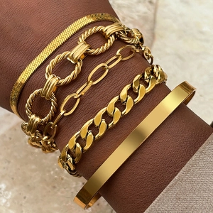 Stainless Steel Bracelet Bangle Jewelry Snake Cuban Paperclip Twisted Link Chain And Smooth Open Cuff For Women Men