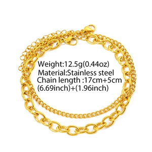 Detailed view of double-layer stainless steel golden chain bracelet with 12.5g weight