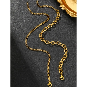 Minimalist double layer golden stainless steel chain necklace set for men and women