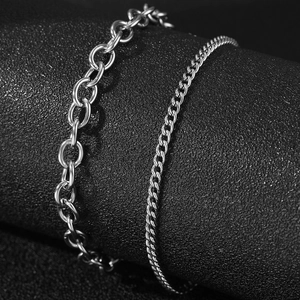 Hip hop silver stainless steel double layered chain bracelet for men and women