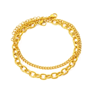 Double-layered golden stainless steel chain bracelet with lobster clasp for men and women