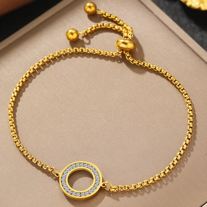 Elegant gold stainless steel adjustable bracelet with hollow zircon circle charm