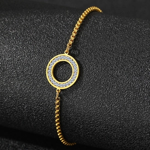 Elegant gold hollow circle charm bracelet with cubic zirconia on a box chain for women