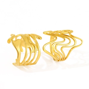 Irregular lava gold open rings set with minimalist hollow wave design for women
