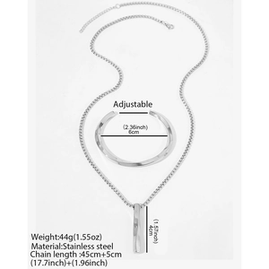 Makro-Detail von 44g Edelstahl Schmuckset mit Vierkantkette und verstellbarer Halskette