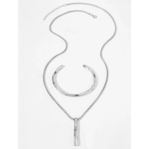 Poliertes Edelstahl-Schmuckset in Silber mit gedrehtem Anhänger und offenem Armreif für Damen