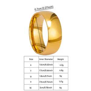 Detailed size chart for minimalist stainless steel ring showing inner diameters and weights