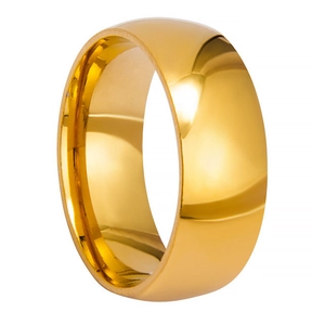 Minimalist wide gold band ring with a high-polished mirror finish in stainless steel