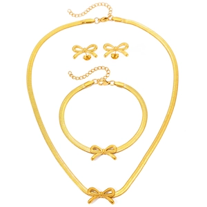Minimalist gold plated stainless steel jewelry set featuring elegant bowknot designs