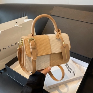 Retro Farbblock Gewebte Textur PU Leder Schulter Umhängetasche Minimalistische Mode Damen Handtasche