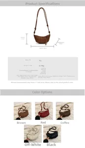 Detailed size specifications and material info for the mini litchi pattern crescent bag