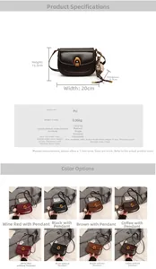 Detaillierte Maßtabelle für Vintage-Satteltasche aus PU-Leder mit Farbauswahl und Daten