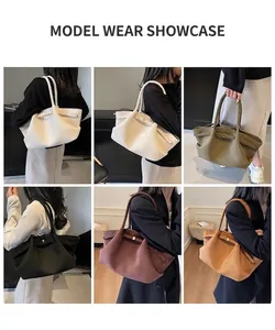 Vues détaillées du grand sac cabas vintage en daim en plusieurs couleurs sur modèles