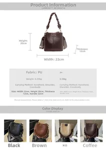 Detail view of water bucket bag with woven handle and jacquard wide strap dimensions