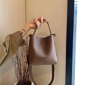 Women Litchi Pattern PU Leather Bucket Bag Minimalist Shoulder Crossbody Bag With Top Handle Fashion Ladies Handbag