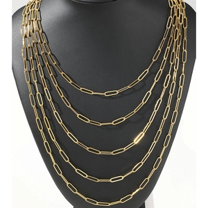 Collier multi-rangs à maillons trombone en acier inoxydable doré pour femmes punk