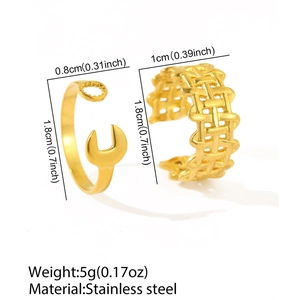 Detailed size guide for gold stainless steel wrench ring and woven band set