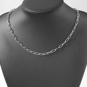 Dettaglio della collana a catena paperclip in acciaio inossidabile lucido argento