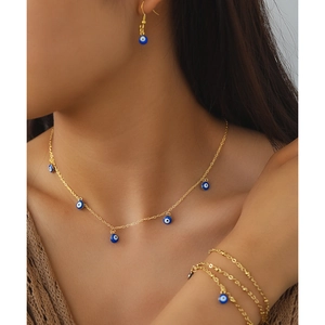Evil Eye Jewelry Set Stainless Steel Necklace Earrings Bracelet Turkish Nazar Protection Retro Boho For Women