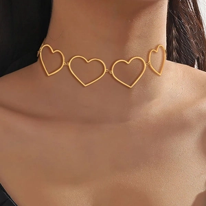 Hollow Heart Link Choker Necklace 304 Stainless Steel Plated Minimalist Romantic Trendy Jewelry Accessory For Women