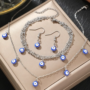 Silver stainless steel evil eye jewelry set with necklace bracelet and earrings