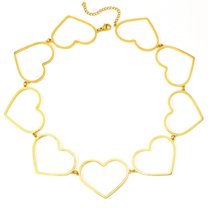Minimalist gold hollow heart link necklace with adjustable chain for women
