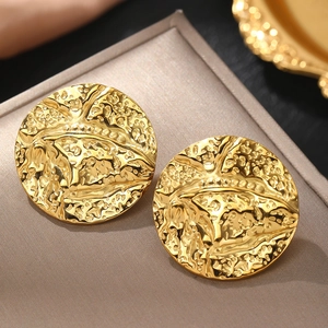 18k gold plated stainless steel hoop earrings featuring vintage hammered texture
