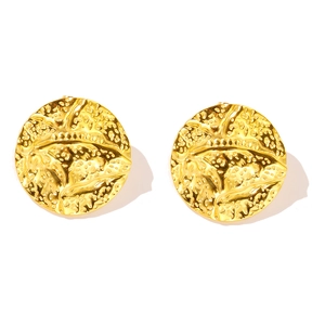 Textured 18k gold-plated stainless steel round stud earrings with hammered finish